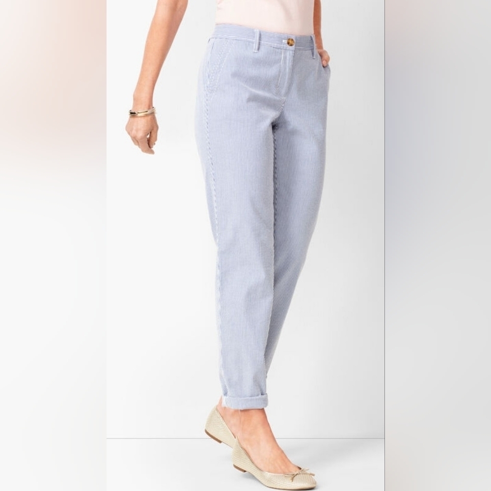 Talbots Girlfriend Chinos Chambray Blue Stripe Ankle Pants Sz 6